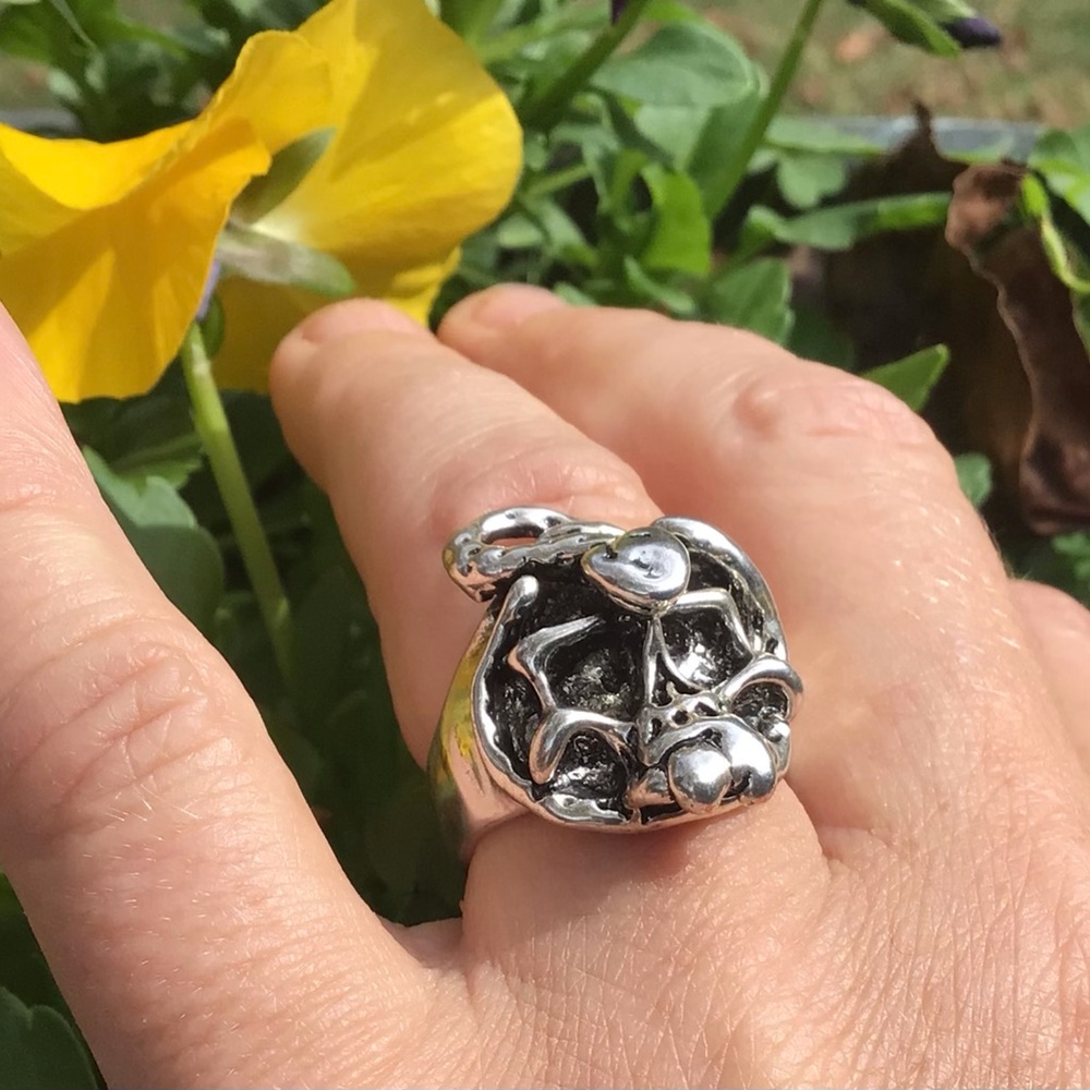 Handmade Silver plated Skull and Snake ring